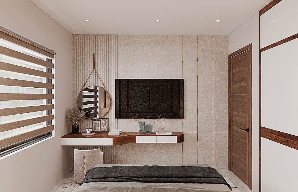 Chung Cư Hiện Đại - Căn Hộ 3 Ngủ (Gỗ Óc Chó) - Phòng Khách & Ngủ 33