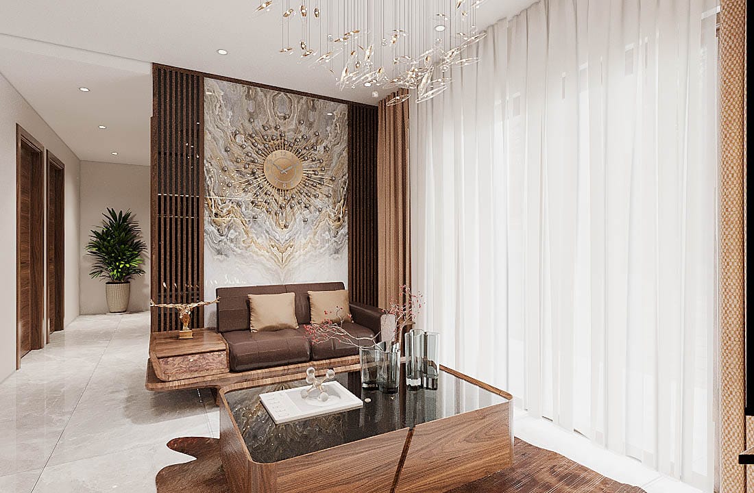 Chung Cư Hiện Đại - Căn Hộ 3 Ngủ (Gỗ Óc Chó) - Phòng Khách & Ngủ