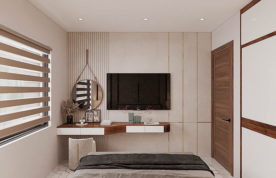 Chung Cư Hiện Đại - Căn Hộ 3 Ngủ (Gỗ Óc Chó) - Phòng Khách & Ngủ 33