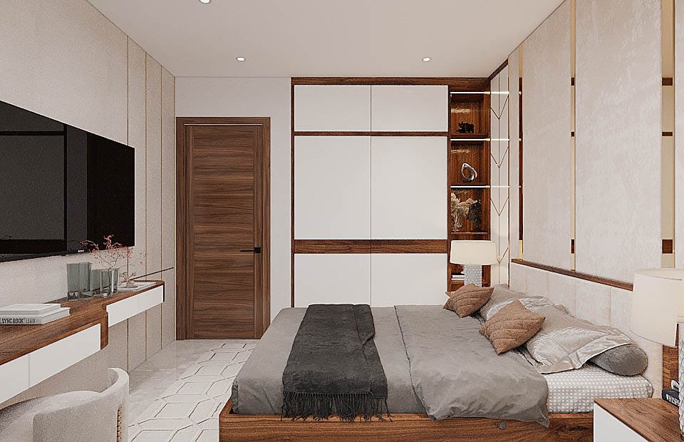 Chung Cư Hiện Đại - Căn Hộ 3 Ngủ (Gỗ Óc Chó) - Phòng Khách & Ngủ 37